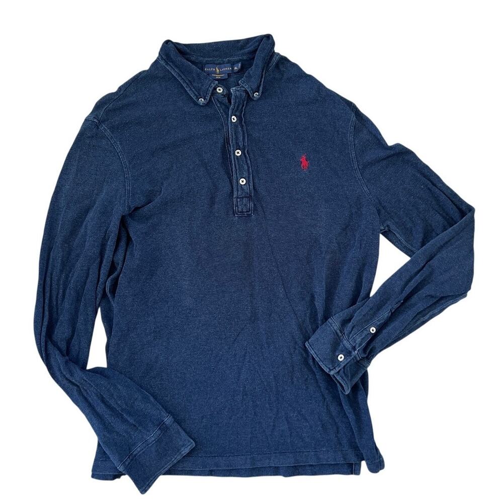 Polo Ralph Lauren Mens Featherweight Mesh Polo Shirt Blue Long Sleeve Pony Sz XL